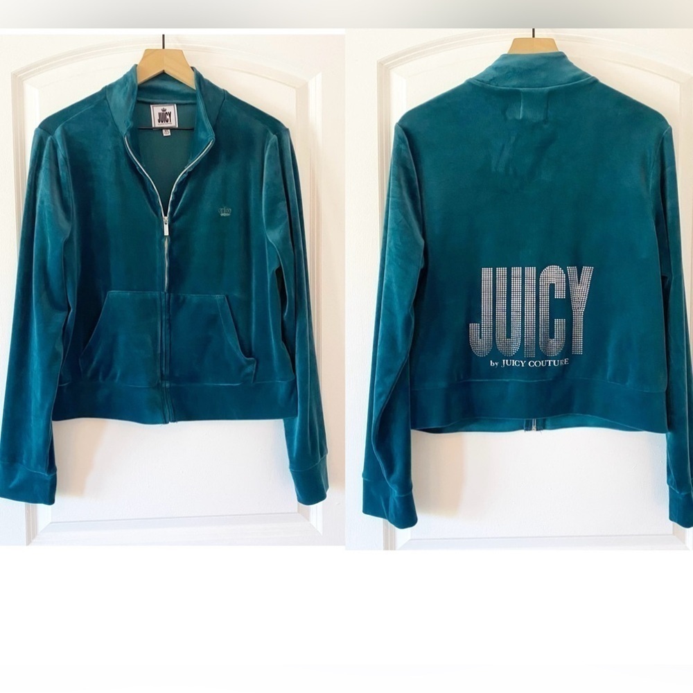 JUICY COUTURE Teal Velour 90’s Y2K Zip Up Sweatshirt
